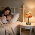 thumbnail image 5 of Tapered Desk Lamp with Antique Brass Base Table Lamps Dimmable LED Bulb Button Switch Night Light Repeating Sun Pattern Small, 5 of 8