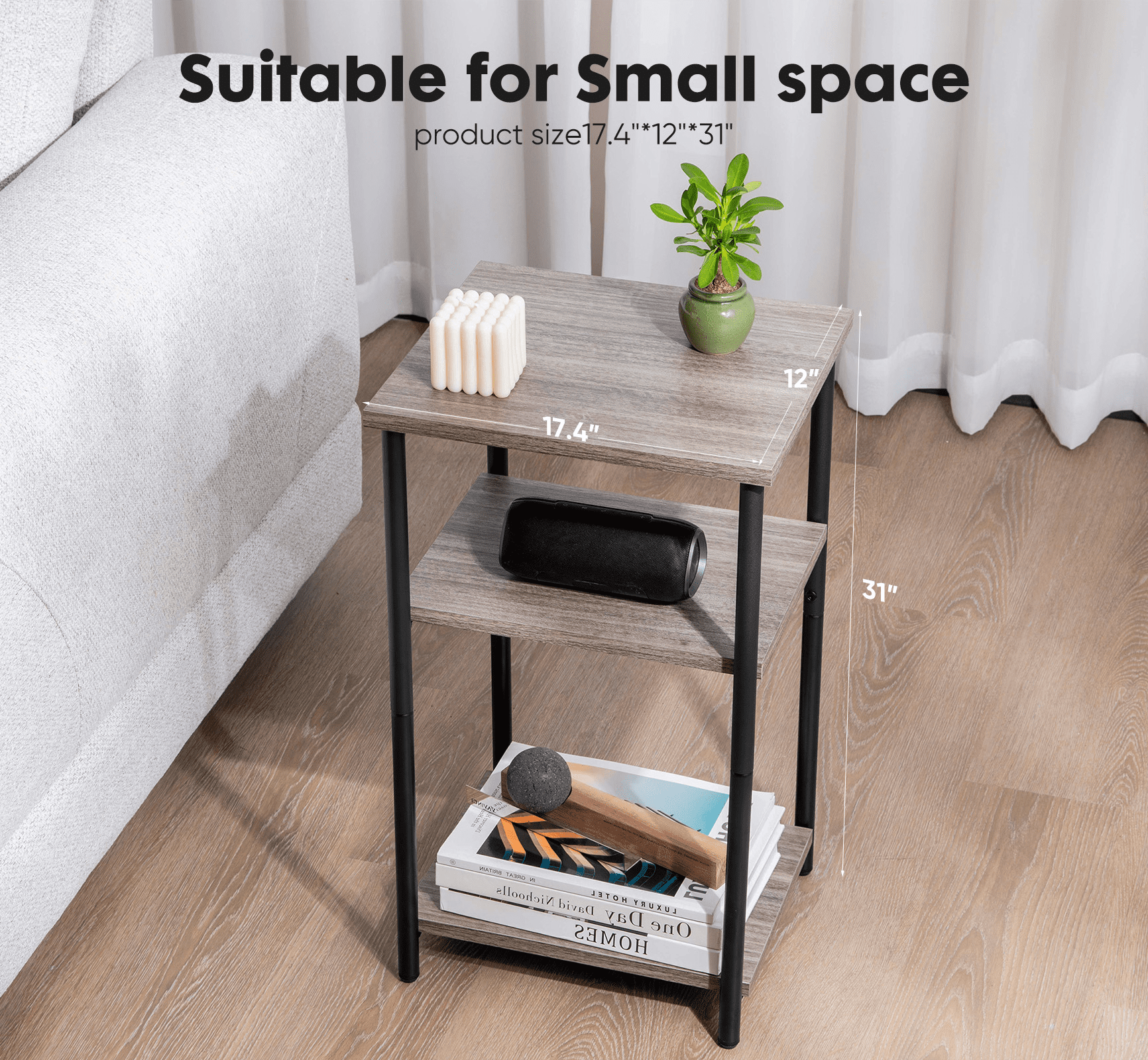 MAYEERTY 3-Layer Coffee Table - Adjustable Height, Small Bedside Table with Storage Shelf, Space-Saving for Bedroom/Living Room/Office.