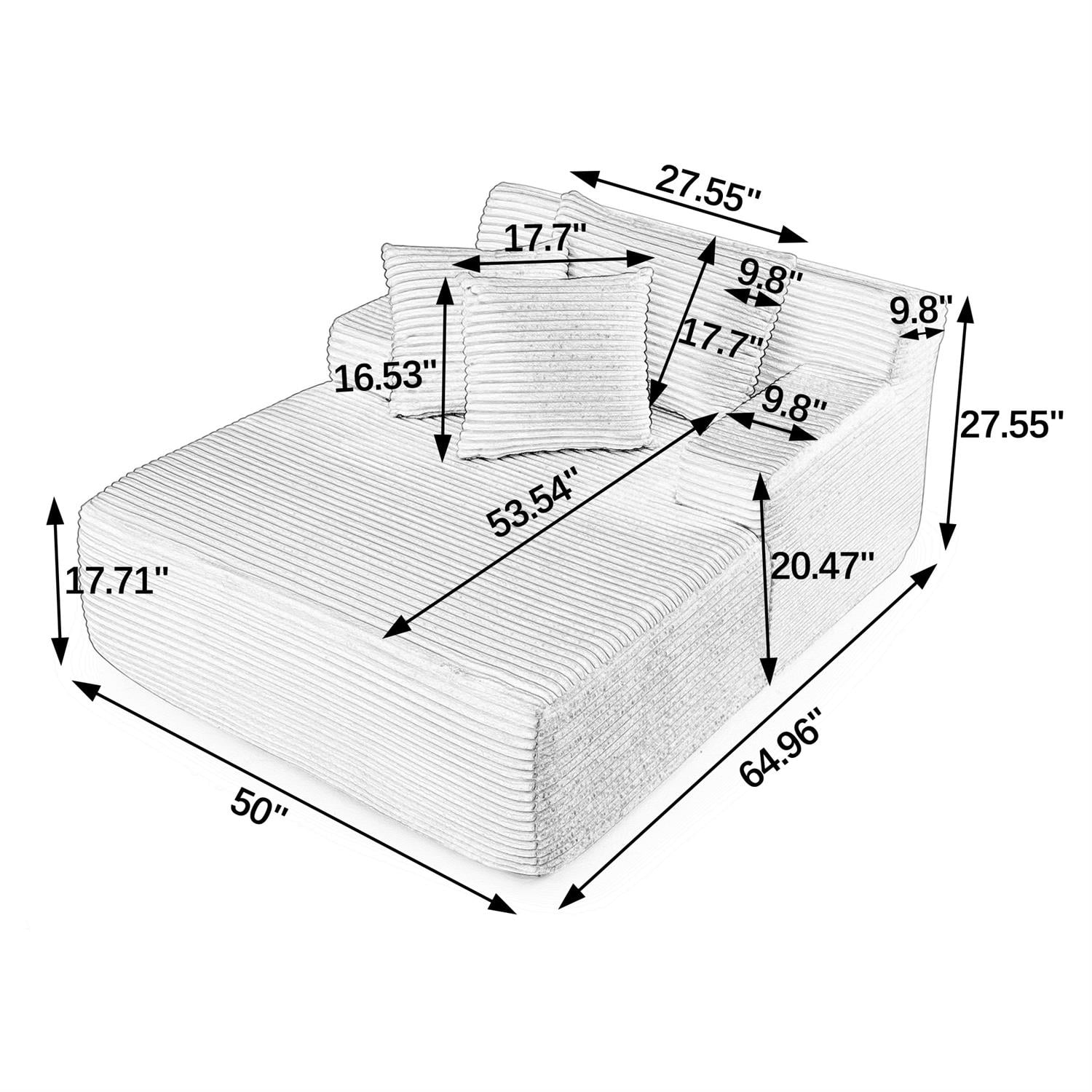Demi Bonn 64" Velvet Fabric Single Lazy Sofa, Modern Fluffy Couch Lounge Chair for Indoor Living Room, Bedroom, No Assembly Needed, Gray