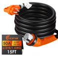 thumbnail image 1 of Cable de extensión para RV Ficstar, 50 amperios, 4,5 m, con mango de agarre Twist Lock, 1 of 8