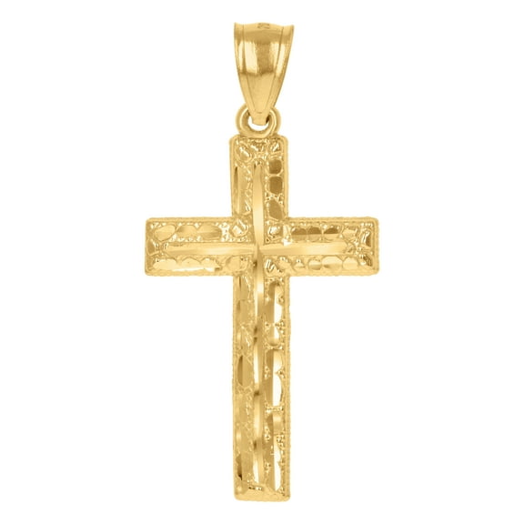 10K Yellow Gold Diamond-Cut Mens Cross Religious Charm Pendant
