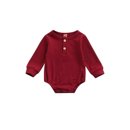 

Awoscut Babys Long Sleeve Romper Solid Color Button Round Neck Triangle Jumpsuits