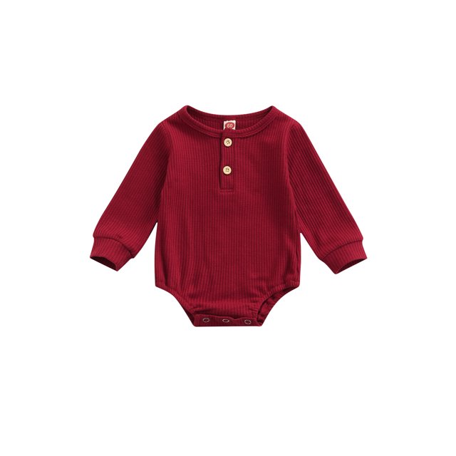 xiaxaixu Mode Bébé Couleur Unie Bouton Col Rond Manches Longues Barboteuse