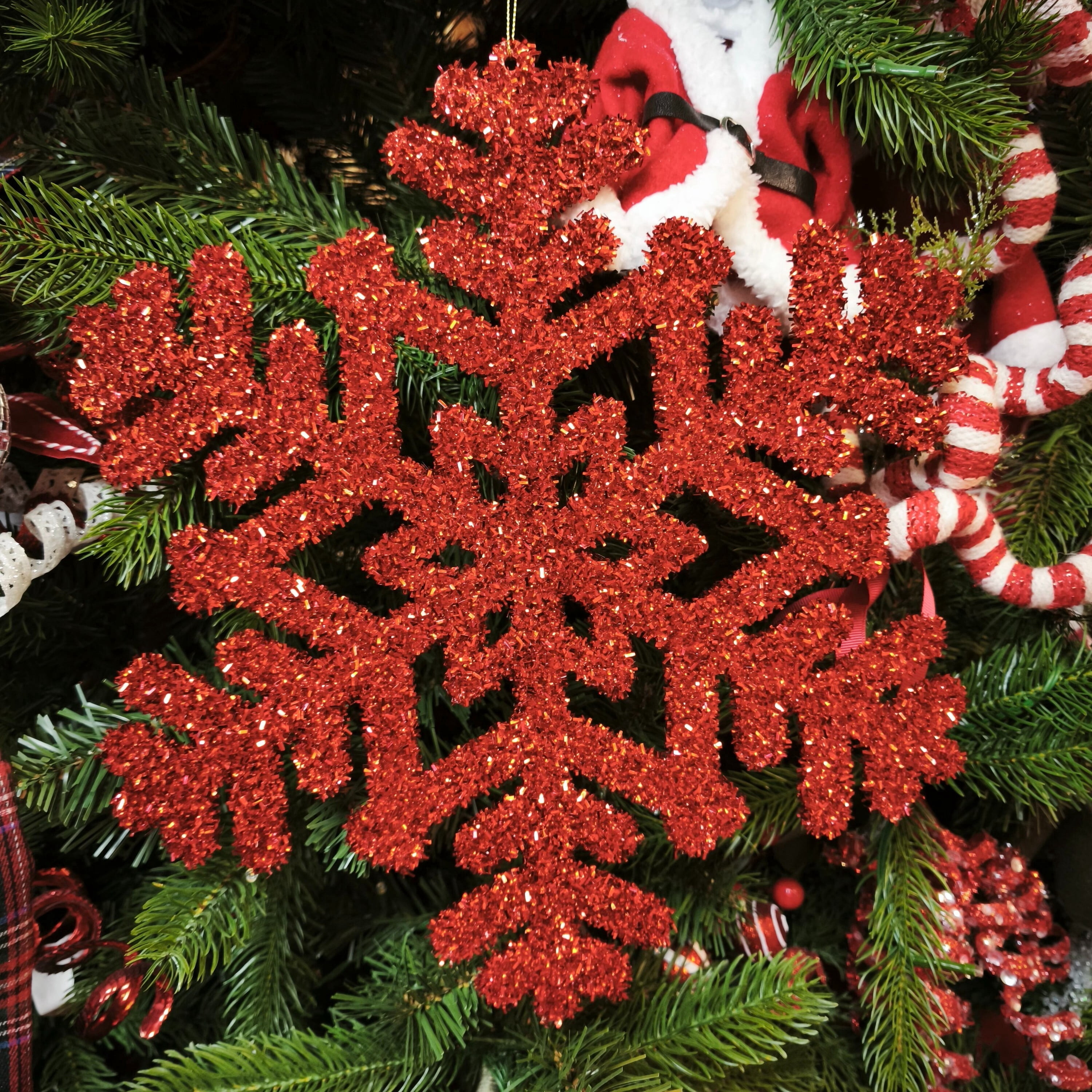 Red Jumbo Tinsel Snowflake Christmas Ornament, 14", by Holiday Time