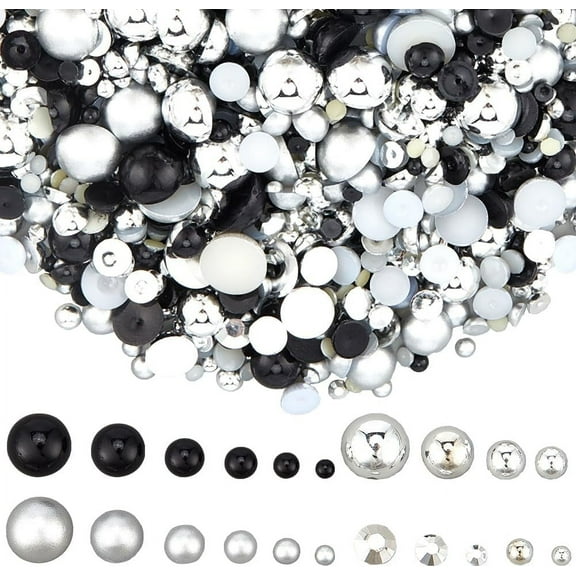 60G Half Rhinestones Flat Back Pearls Black Silver Plastic Imitation Pearl Beads Half Round Pearls Flatback Rhinestone