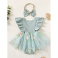 thumbnail image 3 of FEORJGP Toddler Baby Girls Rompers Dress 0-2Y Infant Fly Sleeve Jumpsuit Flower Embroidery Tulle Skirt Hem Bodysuits Crew Neck Summer Clothes with Headband Newborn Princess Dress Casual Cute, 3 of 9