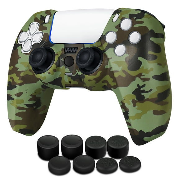 Controller Case for PS5 Silicone Controller Skin Dualsense Cover 8 Pro Thumb Grips Set Sony Playstation 5 Skins Accessories Camo Green with Ergonomic Textured Grip