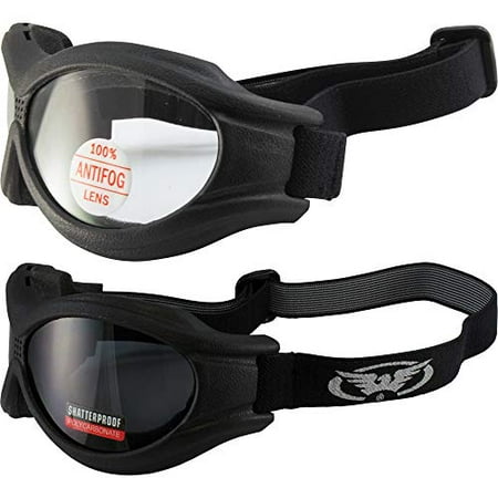 Kids Motorcycle Goggles - 2 Little Ben Motorcycle Sport Goggles 1 Clear and 1 Smoke lens for Smaller Faces and Children