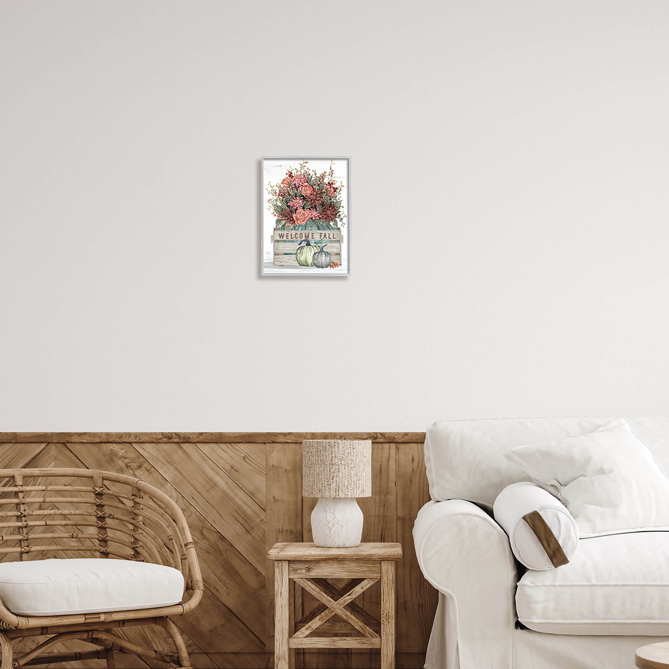 Welcome Fall Seasonal Blooms Holiday Graphic Art Gray Framed Art Print Wall Art