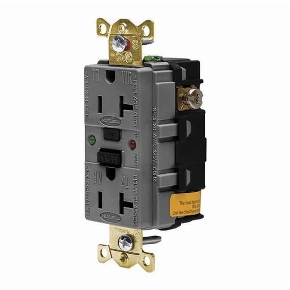 Hubbell Wiring Device-Kellems Recept,Gray,20 A,GFCI,2P3W,Bk;Sd,1PK GFSG5362GRY