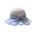 thumbnail image 3 of Women's Elegant Linen-Blend Boater Hat with Large Bow, Sun-Protective Straw Hat for Beach Vacations, Church Events and Summer Outfits, Classic Wide Brim Hat-Blue, 3 of 5