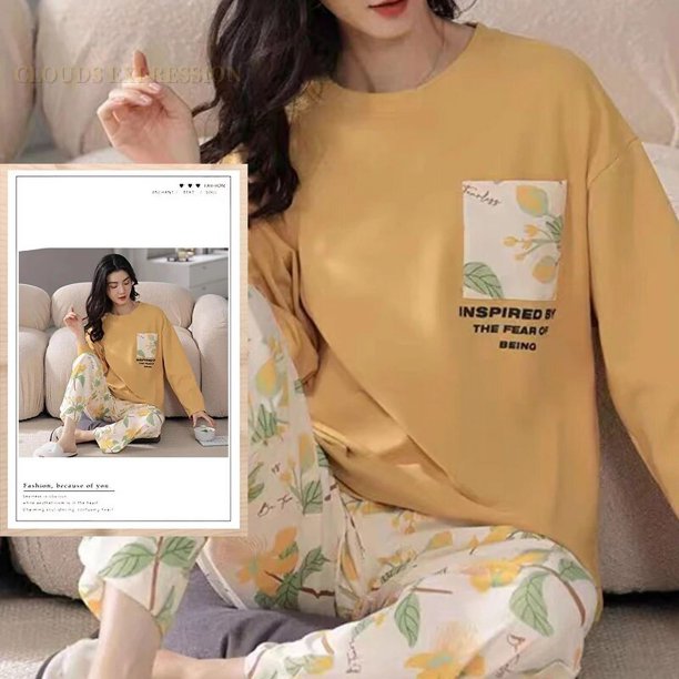 Pijamas de poliéster con lunares para mujer, ropa de dormir de manga larga, conjuntos de ropa para el hogar, ropa de dormir informal de dibujos animados, talla 5XL, primavera y otoño