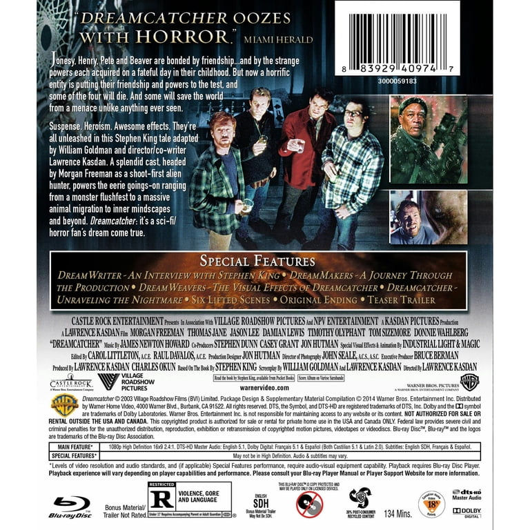 Warner Bros., Blu-ray Movie, Dreamcatcher, R, Horror Alien