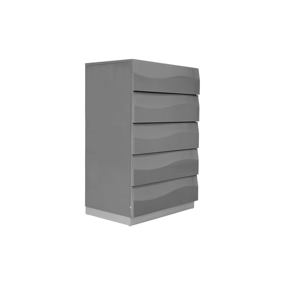 Best Master Leon 5-Drawer Poplar Wood Bedroom Chest in Gray High Gloss