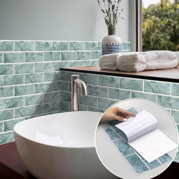 6Sheets Marbling Tile Stickers Wallpaper 11.8"x5.9" Kitchen Backsplash Decals Mural Self-Adhesive Vinyl Wall Sticker Peel and Stick Tiles