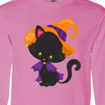 thumbnail image 4 of Inktastic Black Cat, Cat Wearing Witch Hat, Halloween Long Sleeve T-Shirt, 4 of 5