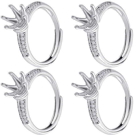 1 Box 4Pcs Prong Ring Blanks 925 Sterling Silver Plated Adjustable Prong Ring Setting Component Findings for Jewelry Making Kit Supplies