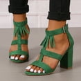 thumbnail image 2 of SACFOF Women's Open Toe Ankle Strap Buckle High Chunky Heel Sandals Fashion Tassel Party Wedding Prom Dress Shoes, 2 of 6