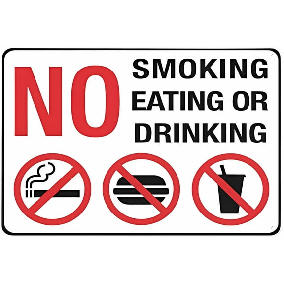 No Smoking Eating Or Drinking Sign - 8"x12" Safe Sign, Indoor Outdoor Use, Multi-Prohibition, Hygiene Safety