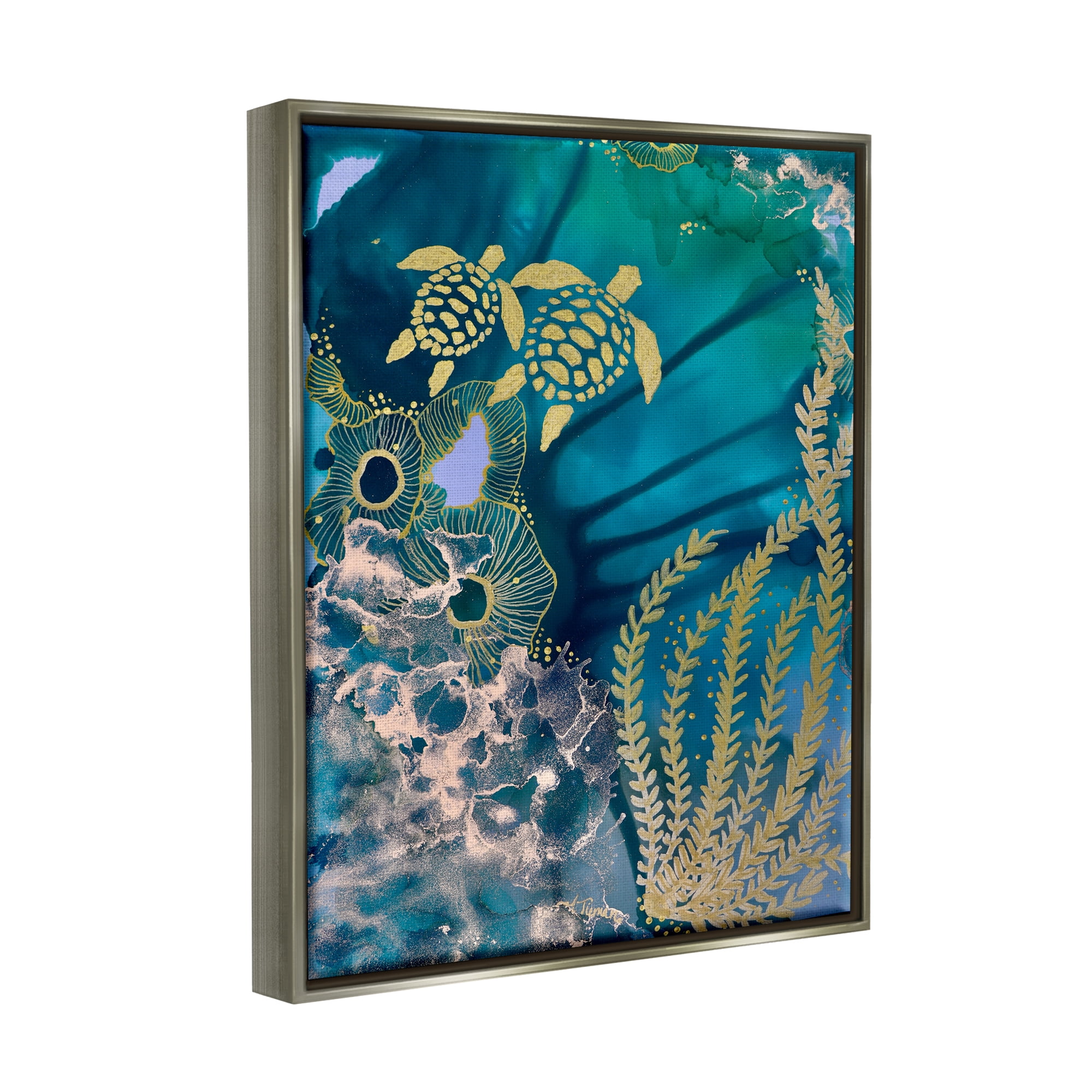 Stupell Industries Modern Sea Life Patterns Abstract Painting Gray Floater Framed Canvas Art Print Wall Art, 25 x 31