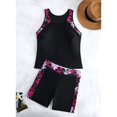 thumbnail image 6 of BODOAO Women's 2 Piece Tankini Swimsuit, Floral Print Athletic Racerback Tank Top and Boy Shorts, Stretchy Quick Dry Bathing Suit for Beachwear Swimwear Outfit Hot Pink 2XL, 6 of 9