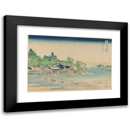 Katsushika Hokusai 14x11 Black Modern Framed Museum Art Print Titled - Enoshima in Sagami Province (Enoshima) (ca. 1829-1833)