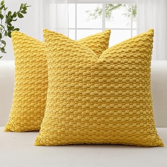 Eryueer Corduroy Soft Decorative Cushion Covers 50x50 cm Set of 2 Decorative Throw Pillow Covers with 3D Bubble Texture Pillowcase for Couch Sofa Bedroom Cushion Case for Home Decor (Mustard Yellow)