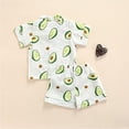 thumbnail image 3 of Styles I Love Little Boys Avocado Printed Button-Front Shirt and Shorts 2pcs Short Sleeve Cotton Outfit Summer Casual Clothing Set (White, 3-4 Years), 3 of 6