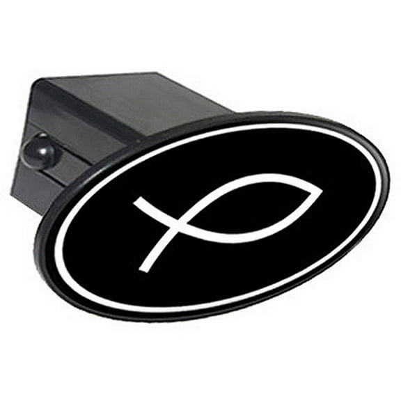 Jesus Fish White On Black 2" Oval Tow Trailer Hitch Cover Plug Insert
