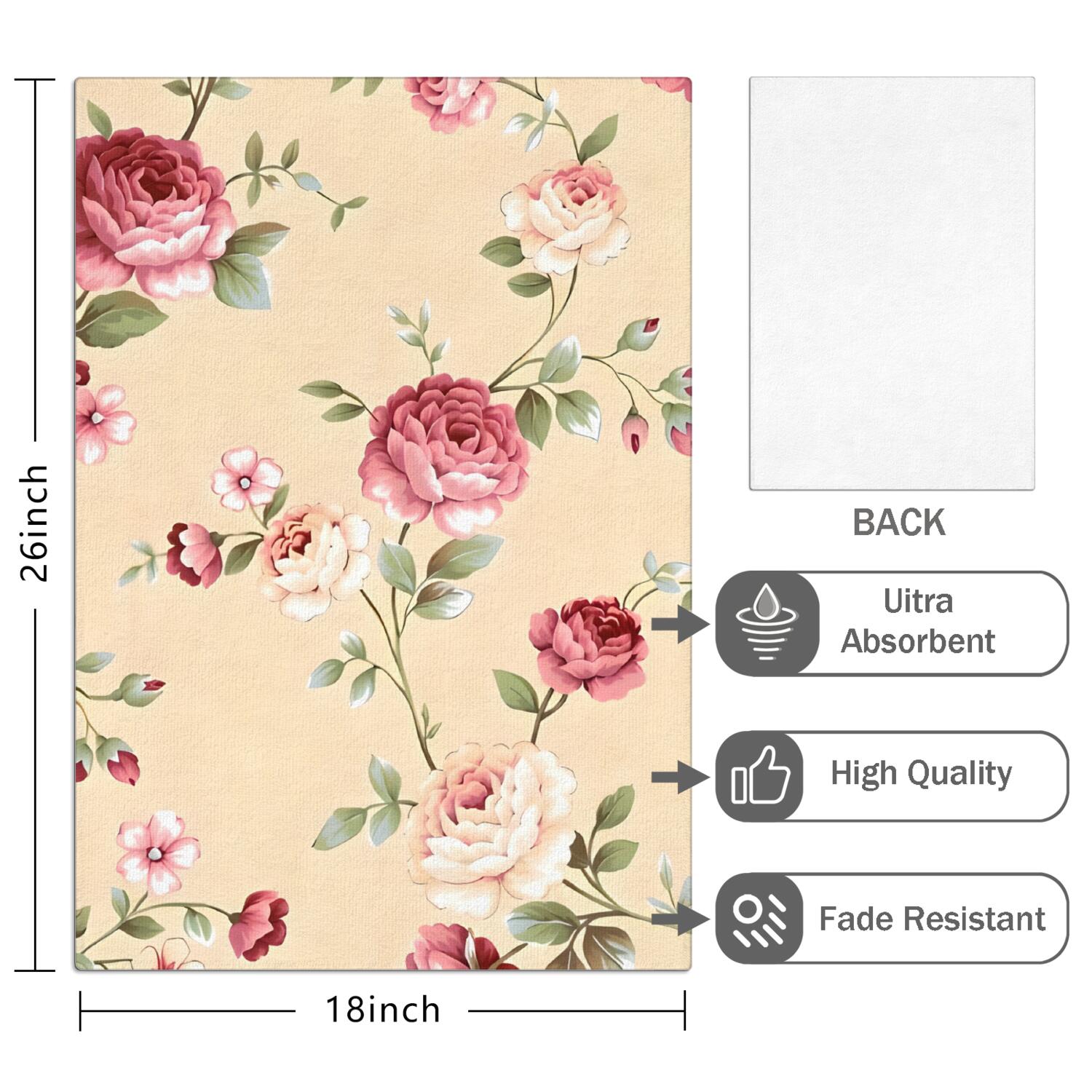 6 Pcs Funny Kitchen Towels,Pioneer Flower Floral Print Pattern Microfiber Dish Towels,Kitchen Tea Towels,Kitchen Towel Set (18" X 26")