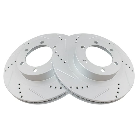 TRQ Front Performance Brake Rotors Set Premium G-Coated Cross Drilled & Slotted Fits Select 2003-2009 Lexus GX470 Toyota 4Runner