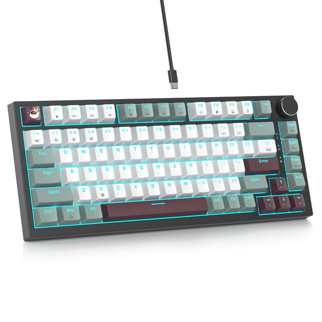 Clavier Filaire à 75 % avec Bouton, Clavier de Jeu à 75 % à Commutation à Chaud avec Montage à Joint, Commutateur Rouge, Rétroéclairé RVB Clavier Mécanique TKL 82 Touches, Clavier Compact NKRO pour PC L