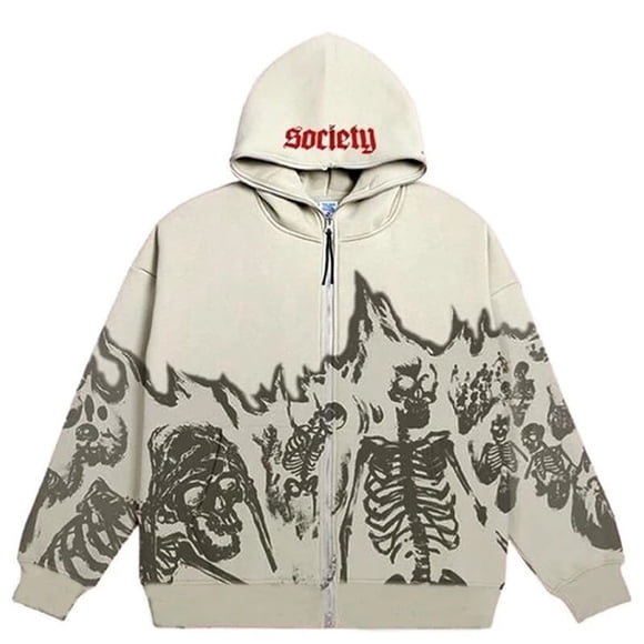 Y2K Emo Men Streetwear Vintage Skull Hoodie Zip Up Hoodies Grunge Oversized Sweatshirt Gothic Tops Harajuku Alt Jackets Clothes