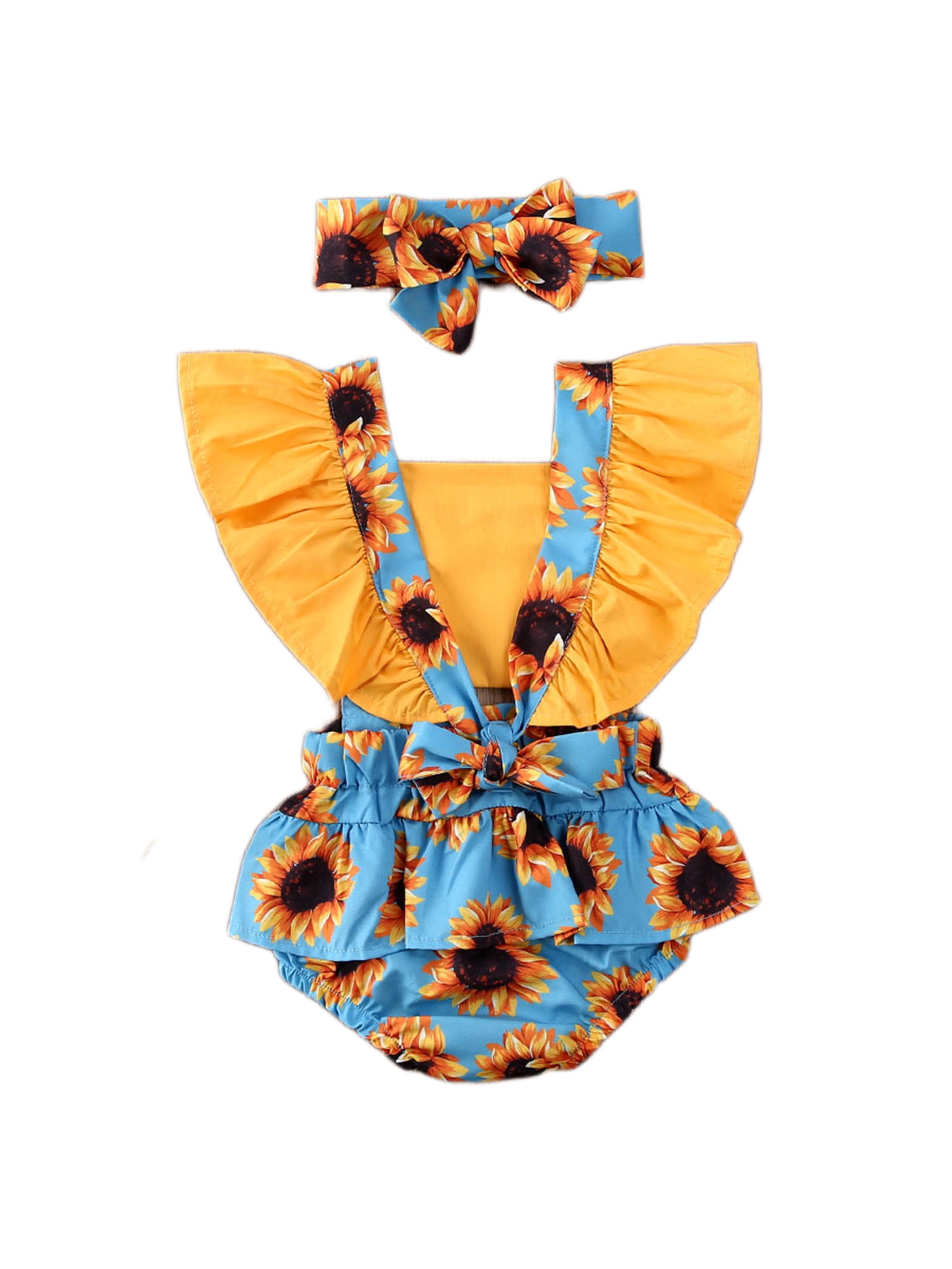 Newborn Baby Girl Sunflower Clothes Set Short Sleeve Romper Jumpsuit ...