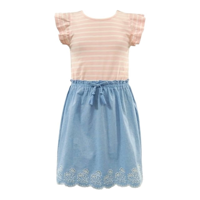 Vestido George Talla 10 Floreado con Rayas Rosa con Azul