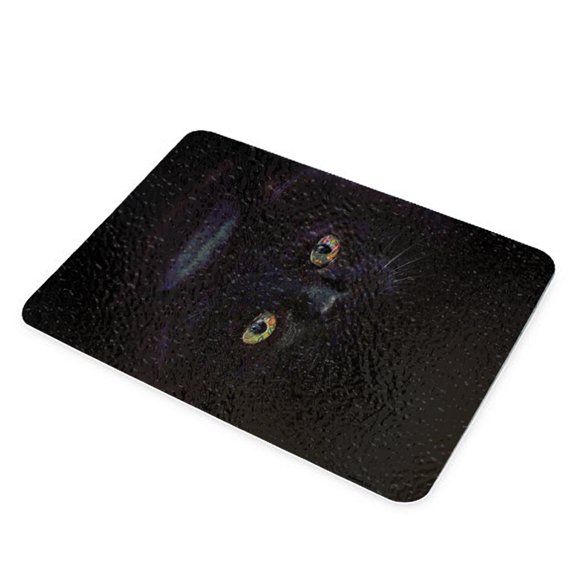 KuzmarK Glass Cheese Cutting Board 11"x7.75" - Black Cat Painting Eyes