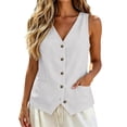 thumbnail image 2 of Stralyhd Womens 2026 Lightweight Waistcoat Sleeveless V Neck Button Front Linen Casual Dressy Blazer Tank Top with Pockets White M, 2 of 3