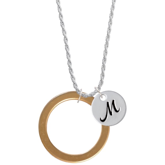 Delight Jewelry Acrylic 1 1/2" Ring Goldtone Silvertone Script Initial Disc - M - Charm Necklace, 20"+3"