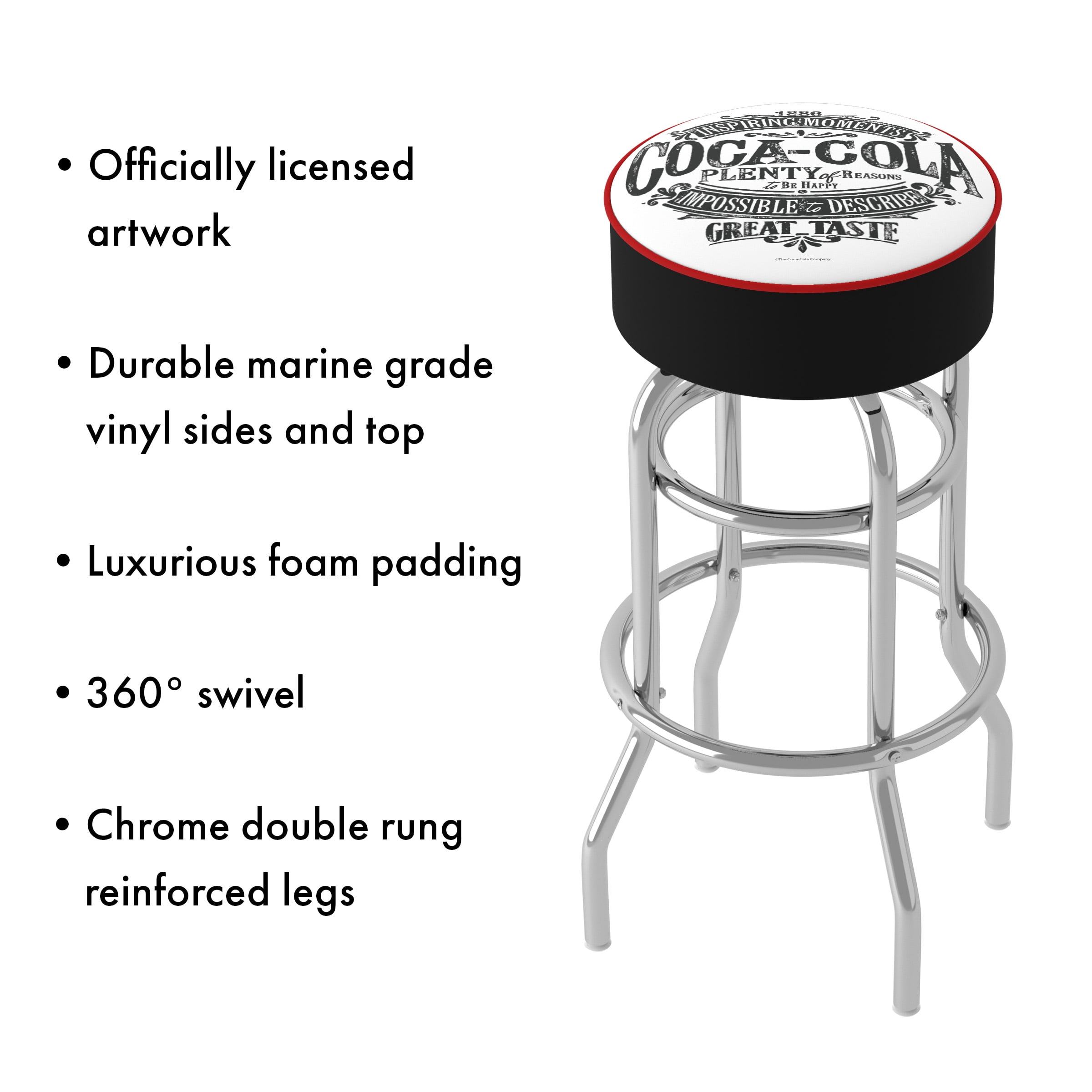 Trademark Gameroom Coca-Cola Brazil 1886 Vintage Bar Stool with Padded Seat