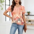 thumbnail image 5 of Staron Summer Tops for Women Casual Button Down Shirt Short Sleeve Fold Print Fashion Blouse Regular Fit Party Wear, Brown 3XL, 5 of 7