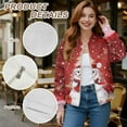 thumbnail image 6 of COEQINE Women's Short Bomber Jacket Lightweight Trendy Motorcycle Jackets Zip Up Cropped Moto Biker Coats with Pockets, 2025 Varsity Shacket Coats, X-Large, Cute Snowman Christmas Tree Red, 6 of 7