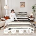 thumbnail image 4 of Manfei Abstract Brushstroke Stripe Full Size Comforter Sets, Neutral Tone Bedding Comforter Set, Beige Black, Black Reversible 3 Pieces, 1 Comforter and 2 Pillowcases, 4 of 6