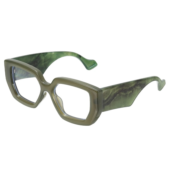 Uxcell Thick Frame Blue Light Glasses Chunky Square for Women, Deep Green(Clear Lens)