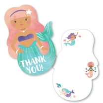 Big Dot of Happiness Mermaid Thank You Cards with Envelopes, Flat Mermaid Birthday Party Blank Thank You Note Cards, Set of 12