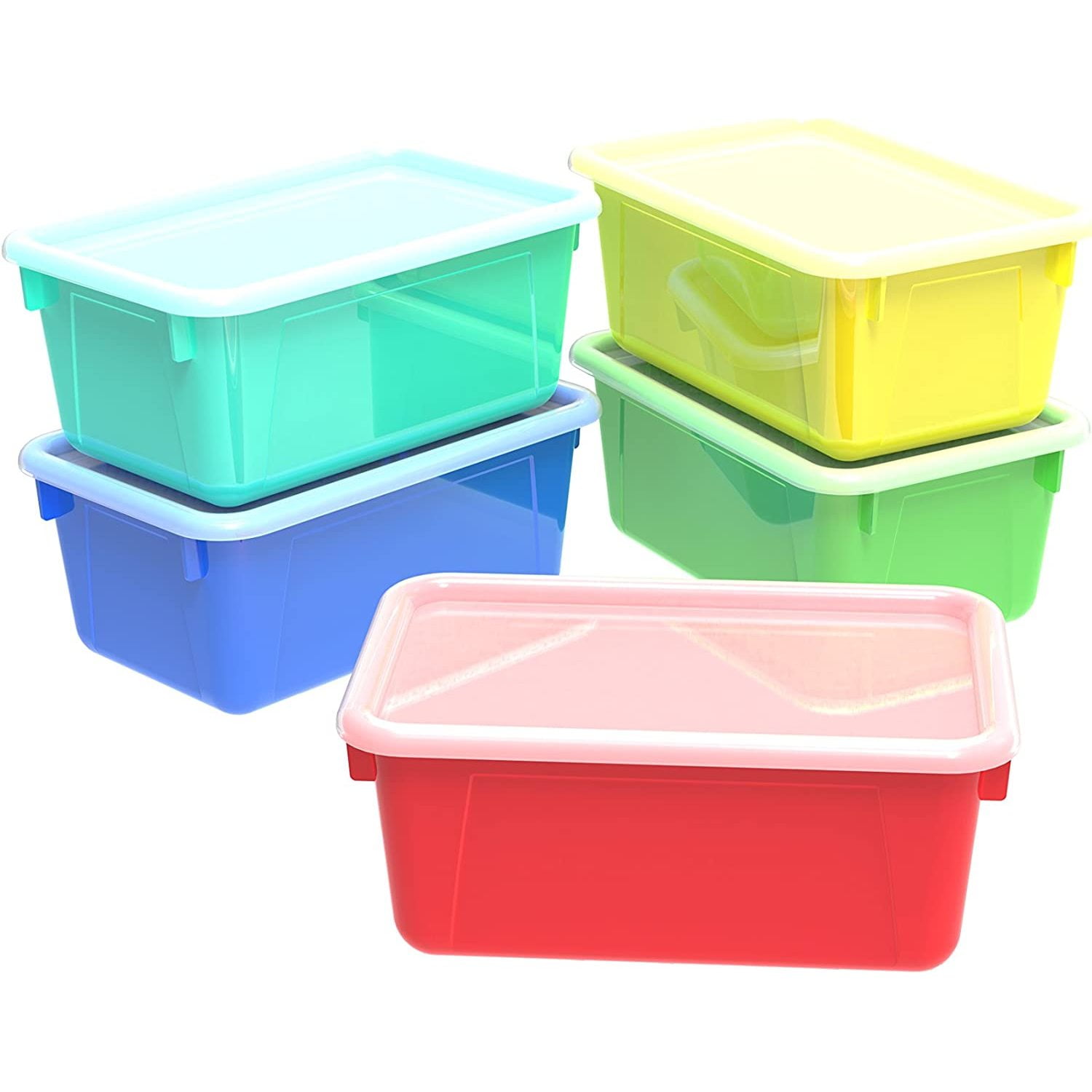 Nicunom 6 Pack Small Cubby Bins Storage Bins with Lids, 5 Qt Plastic  Storage Bins Colorful Toy Storage Containers, Stackable Organizer Cubbies  for