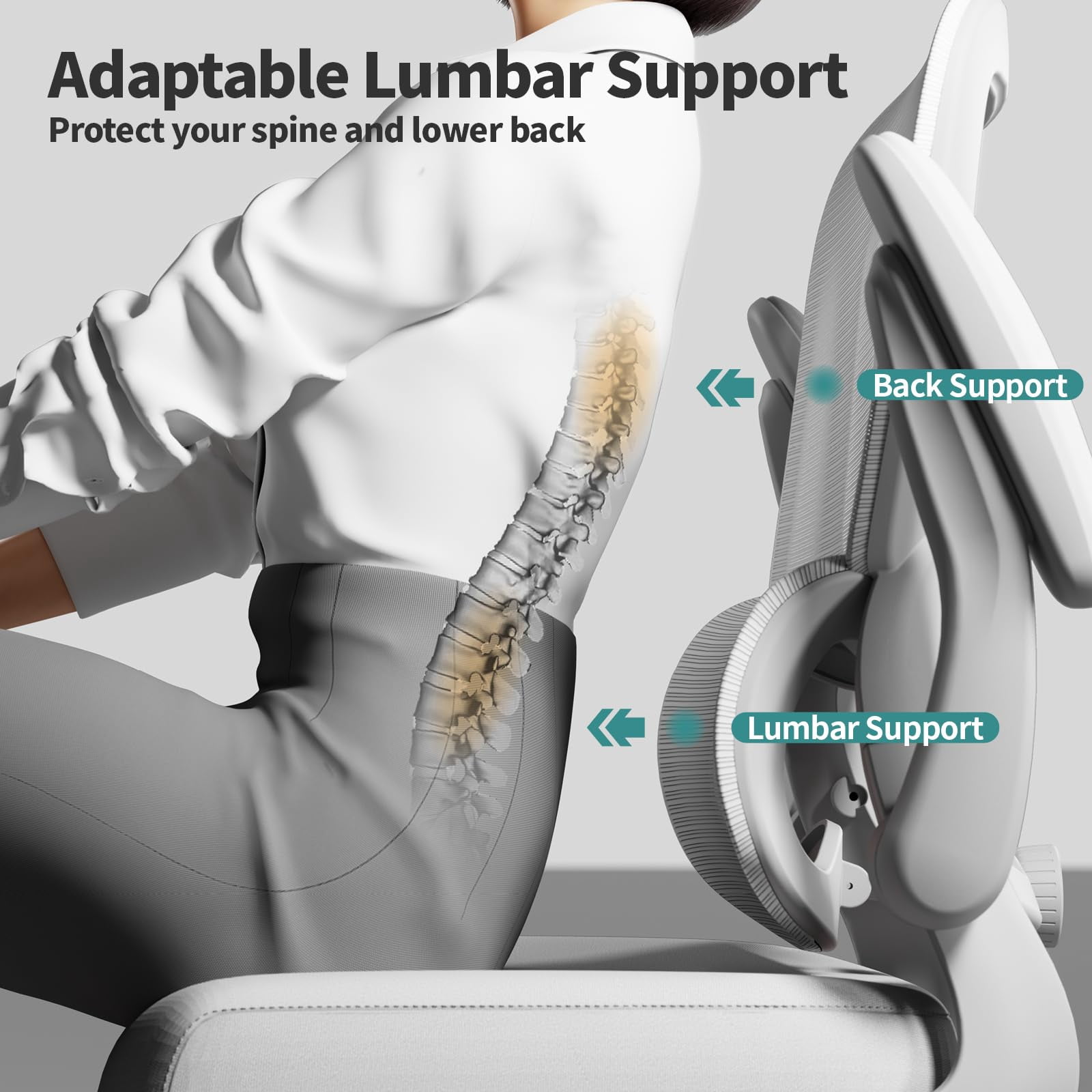 Office Chair - Ergonomic Desk Chair with Adjustable Lumbar Support, Mesh Computer Chair, Executive Chairs for Home Office Comfortable Lumbar Support (Black)