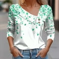 thumbnail image 3 of Button Shirts for Womens Long Sleeve Dressy Shirt Fashion Floral Printed Blouses Casual Button-Up Loose T-shirt V-Neck Lapel Pullover Top Mint Green XL, 3 of 5