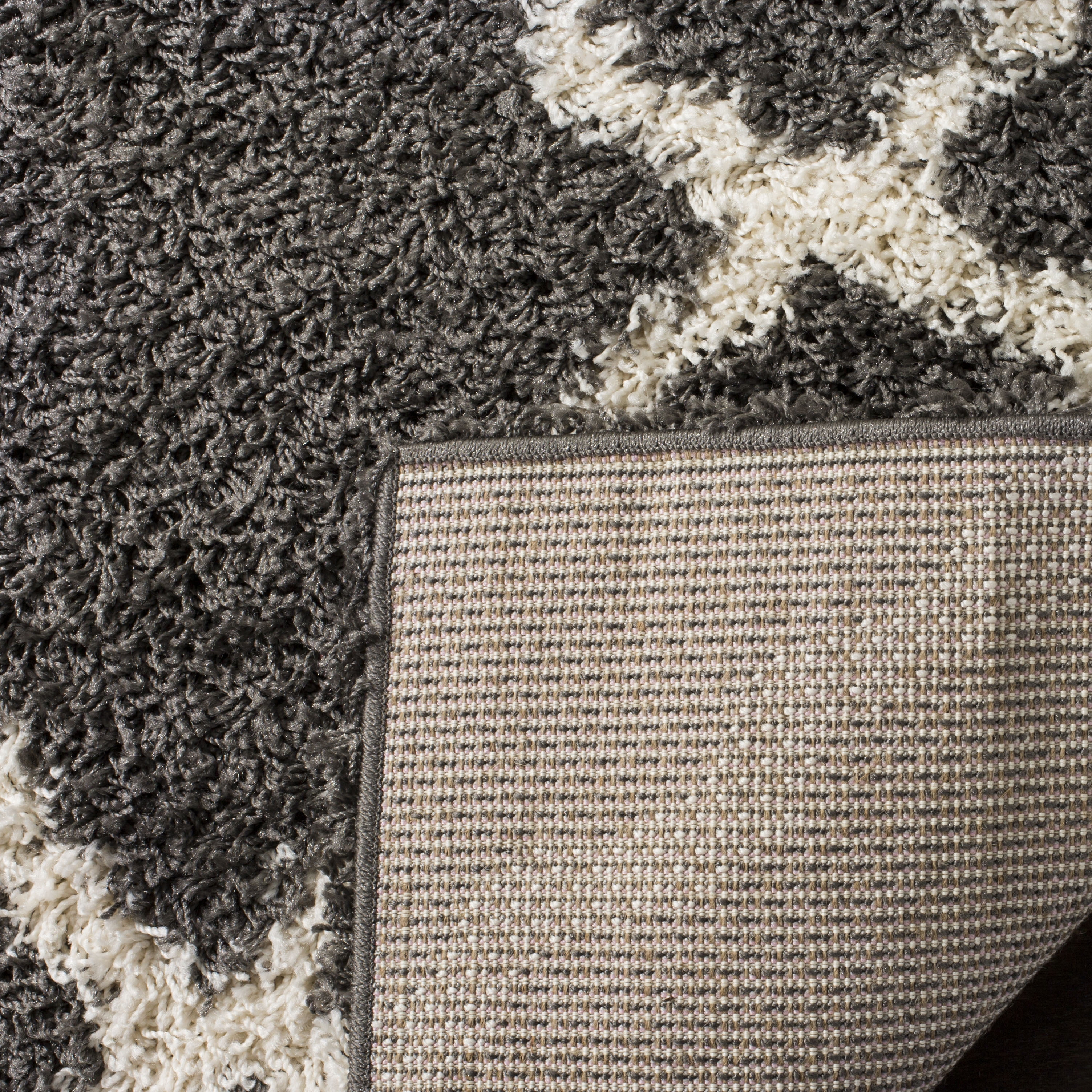 SAFAVIEH Daley Geometric Plush Shag Runner Rug, Dark Grey/Ivory, 2'3" x 10'