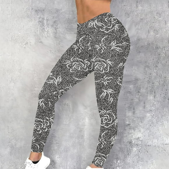Leggings Moulants Imprimés Imitation Denim pour Femmes, Pantalons de Yoga, Pantalons de Sport Élastiques