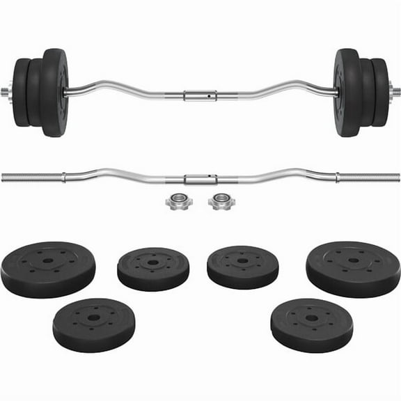 SAZYY Barbell Set - Olympic Curl Bar & Weights (66LB, 55LB, 44LB) with Chrome Finish & Black Color